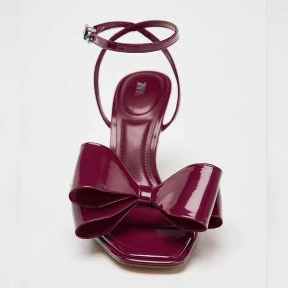 Nwt ZARA RARE PATENT EFFECT BOW SANDALS HEELS - Picture 9 of 11